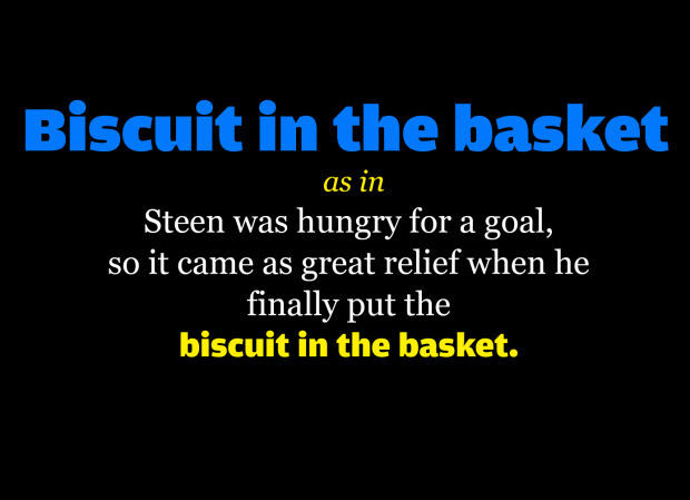 Hockey Slang: Biscuit in the Basket example